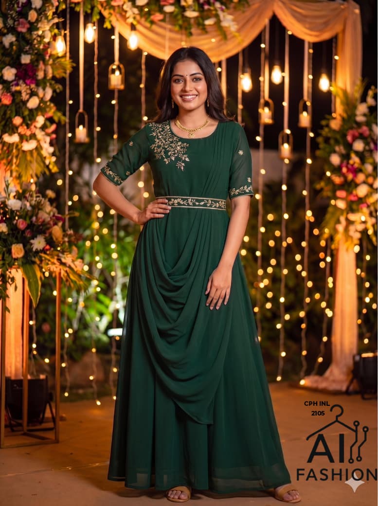 Teal Blue Embroidered Anarkali Kurti Set – Teal Blue & Gold